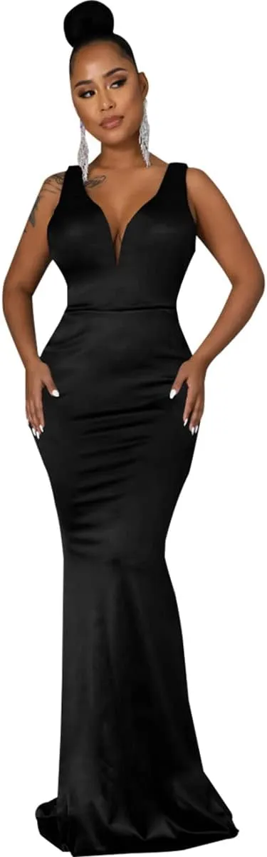 JTNFairy Women's Sexy Ruffle Sleeveless One Shoulder Bodycon Dresses Classy Pencil Curvy Party Evening Long Formal Dress