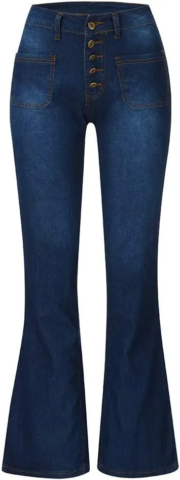 Juniors Bell Bottom High Waist Stretch Fitted Wide Leg Bootcut Denim Flare Jeans Plus Size