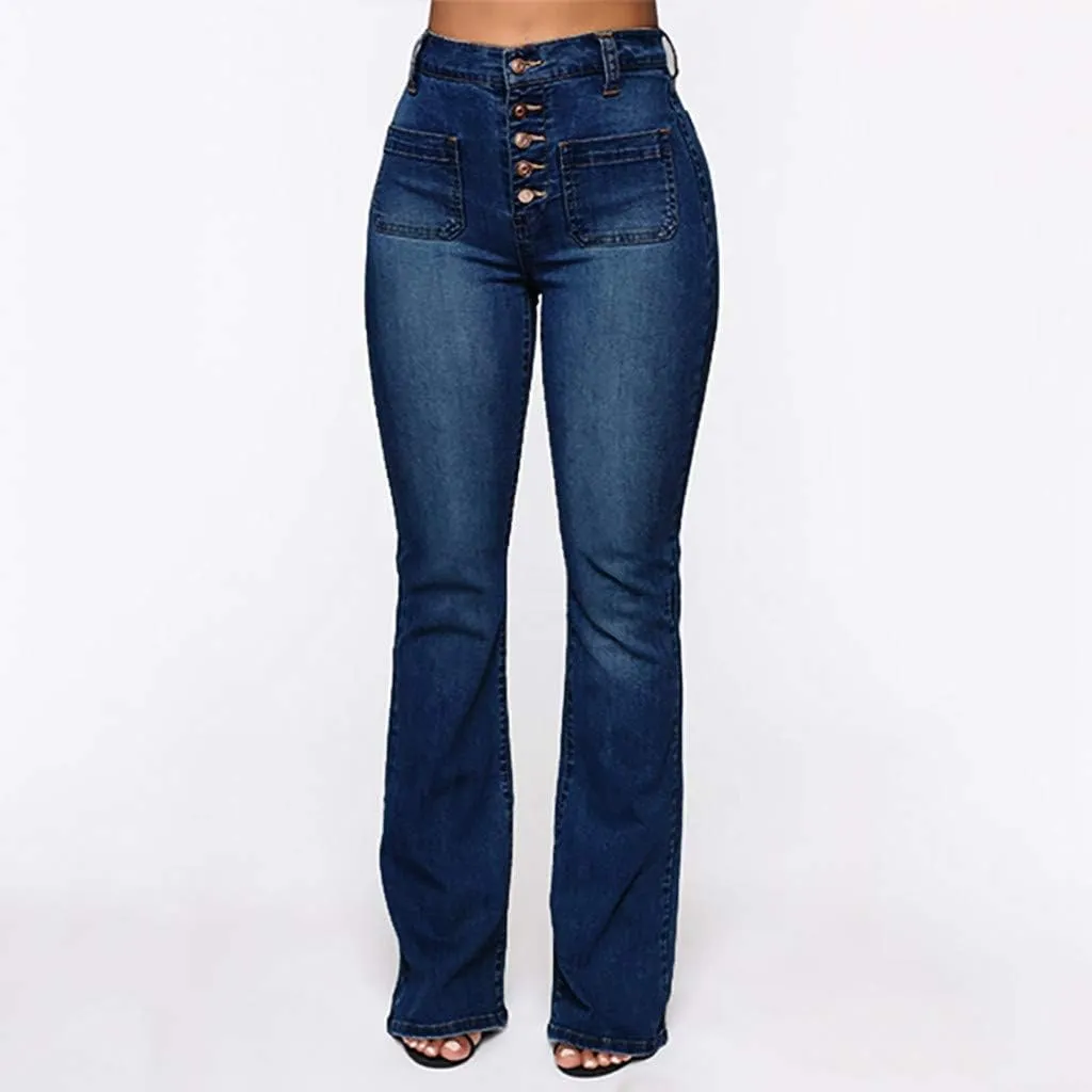 Juniors Bell Bottom High Waist Stretch Fitted Wide Leg Bootcut Denim Flare Jeans Plus Size