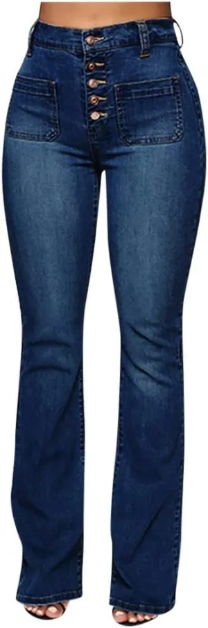 Juniors Bell Bottom High Waist Stretch Fitted Wide Leg Bootcut Denim Flare Jeans Plus Size