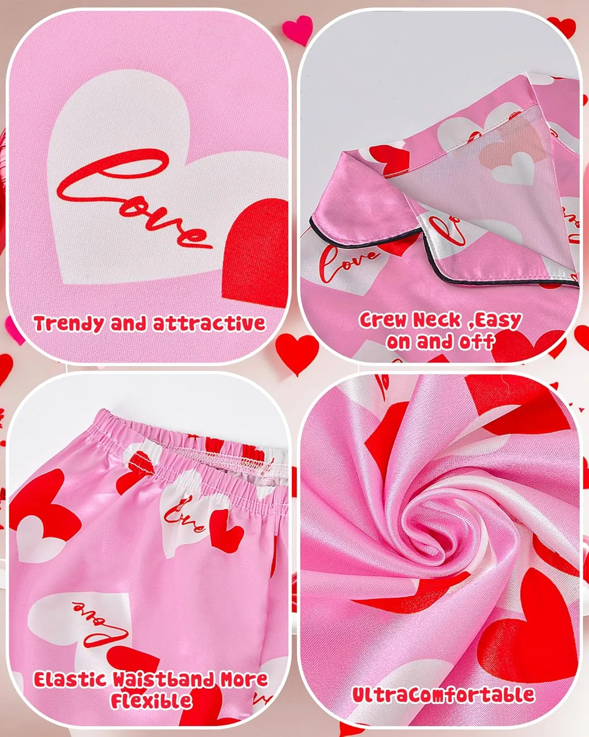 Kids Girls Pajama Set Silky PJS Button-Down Sleepwear Nightwear Loungewear Clothes Set Gifts