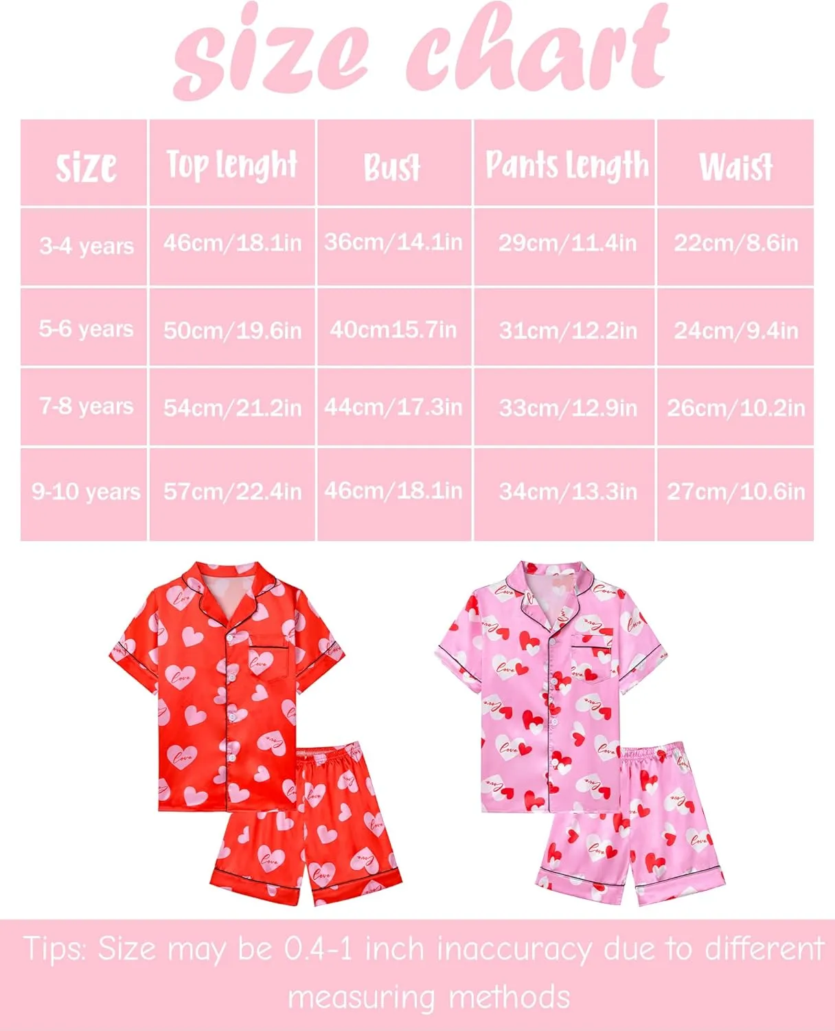 Kids Girls Pajama Set Silky PJS Button-Down Sleepwear Nightwear Loungewear Clothes Set Gifts