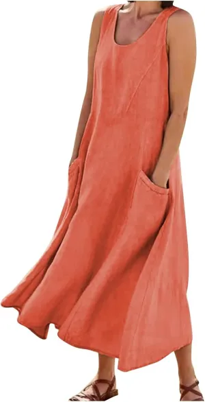 Linen Dress for Women 2023, Summer Dresses for Women 2023 Beach, Linen Dresses for Women 2023 Summer Casual Plus Size Beach Cover Up Loose Fit Plain Maxi T Shirt Dress,
