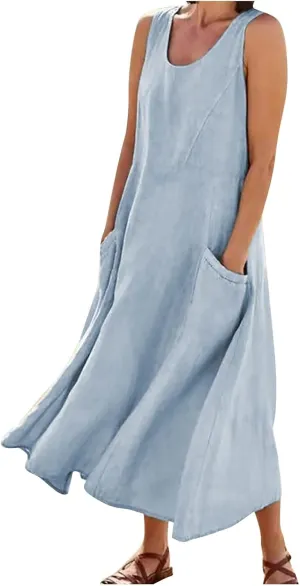 Linen Dress for Women 2023, Summer Dresses for Women 2023 Beach, Linen Dresses for Women 2023 Summer Casual Plus Size Beach Cover Up Loose Fit Plain Maxi T Shirt Dress,