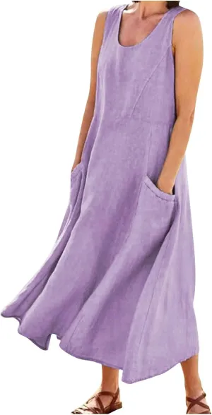 Linen Dress for Women 2023, Sun Dresses for Women 2023 Beach, Linen Dresses for Women 2023 Summer Casual Plus Size Beach Cover Up Loose Fit Plain Maxi T Shirt Dress,