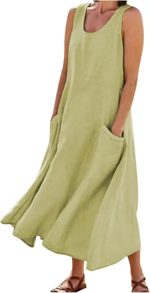 Linen Dress for Women 2023, Sun Dresses for Women 2023 Beach, Linen Dresses for Women 2023 Summer Casual Plus Size Beach Cover Up Loose Fit Plain Maxi T Shirt Dress,