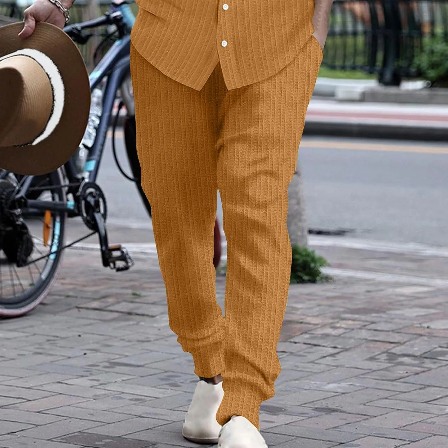 Linen Pants for Mens Casual Pants Relaxed-Fit Beach Trousers Summer Yoga Pants Soft Elastic Waist Pants