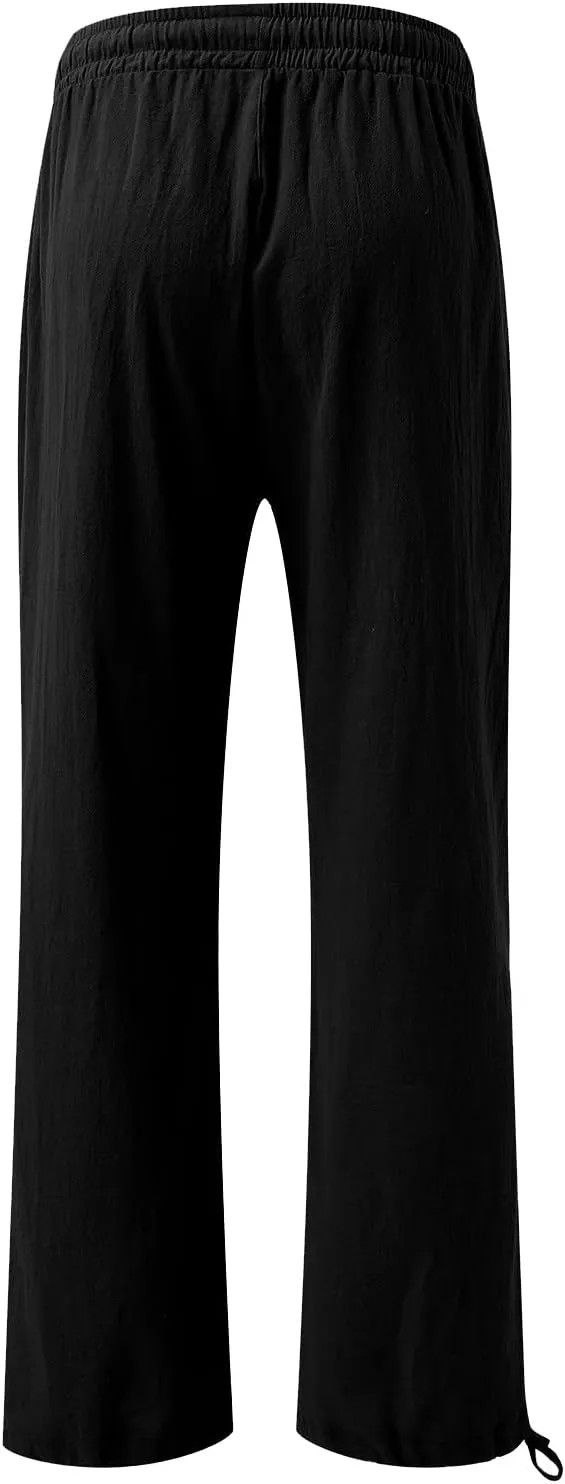 Linen Pants for Women Summer High Waisted Wide Leg Pants Casual Elastic Waist Palazzo Pants Boho Beach Pants