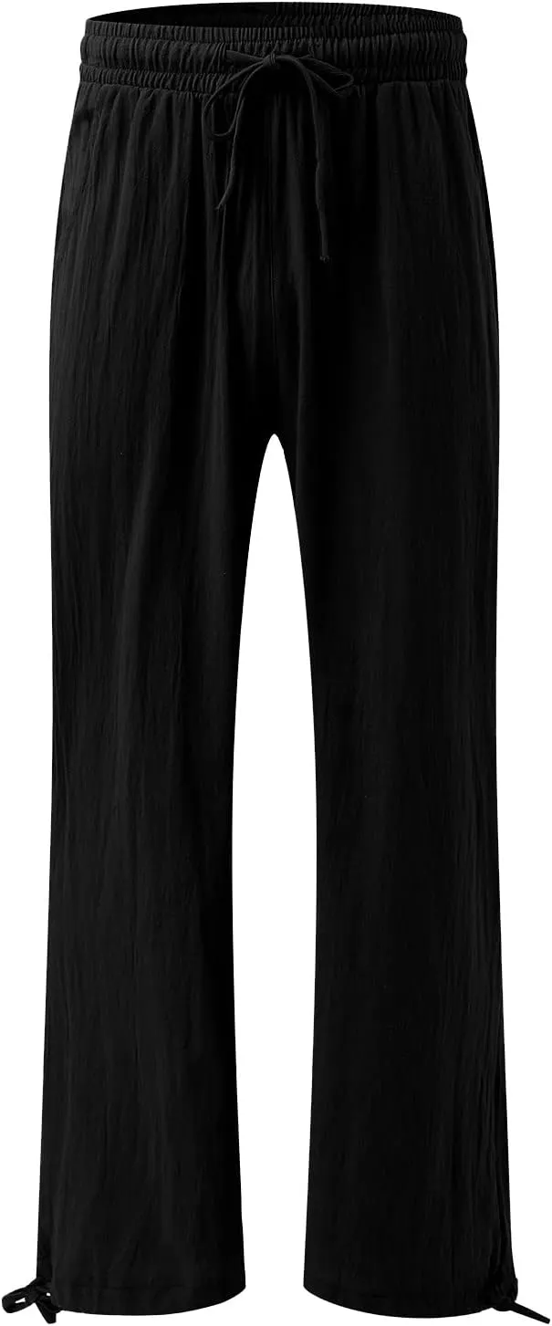 Linen Pants for Women Summer High Waisted Wide Leg Pants Casual Elastic Waist Palazzo Pants Boho Beach Pants