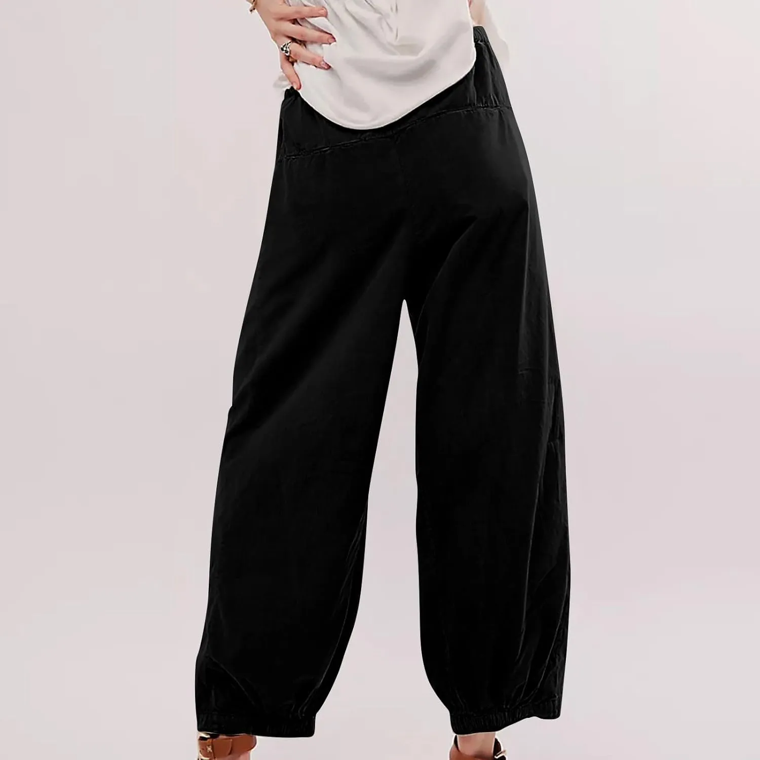 Linen Pants Women Wide Leg Pants 2024 Trendy Elastic Waist Pants Summer Flowy Casual Trousers Pants