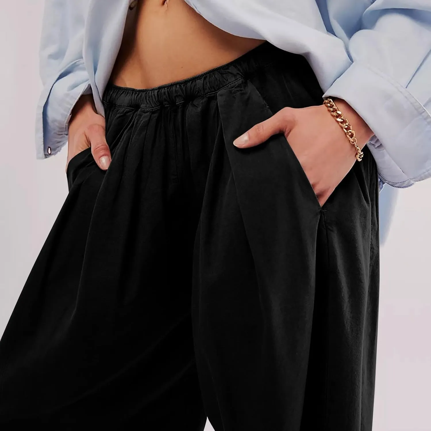 Linen Pants Women Wide Leg Pants 2024 Trendy Elastic Waist Pants Summer Flowy Casual Trousers Pants