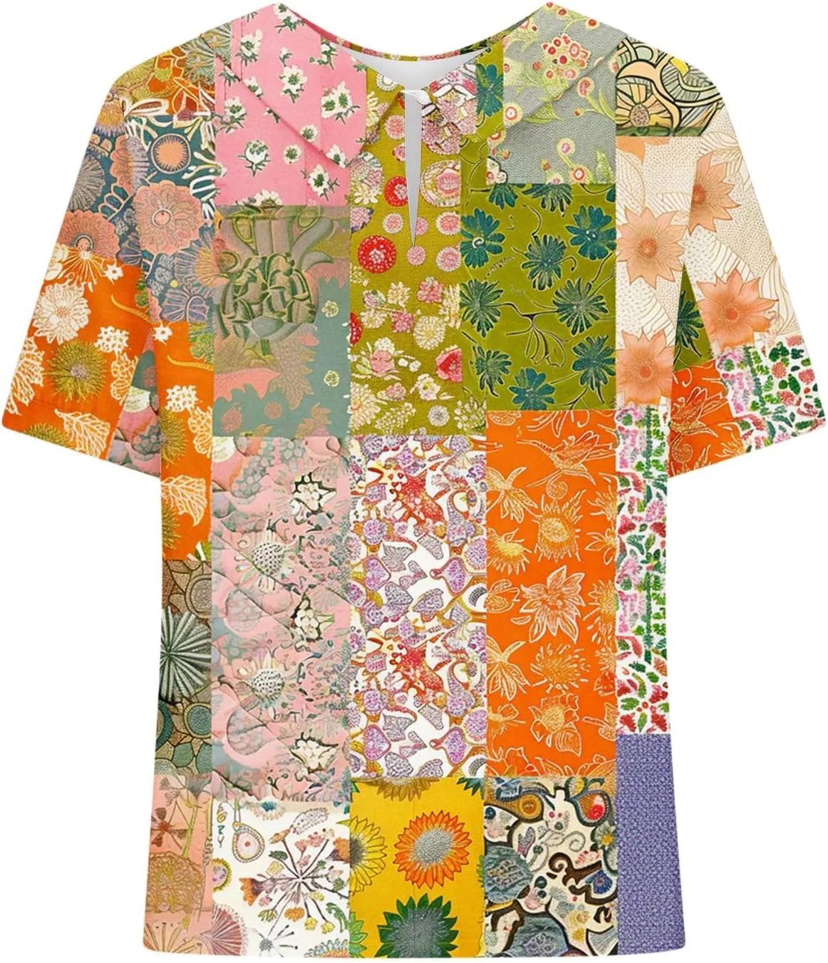 Linen Shirt for Womens Summer Tops Dressy Casual Printed V Neck Blouse Loose Fit Short Sleeve T Shirt Plus Size M-5xl