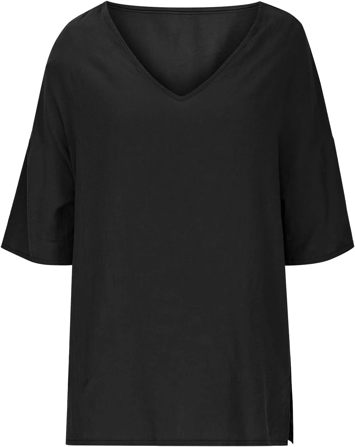 Linen Shirts for Women 2025 Basic 3/4 Sleeve Tops Summer Casual Round Neck Solid Pullover Blouse Ladies Tunic Tshirt