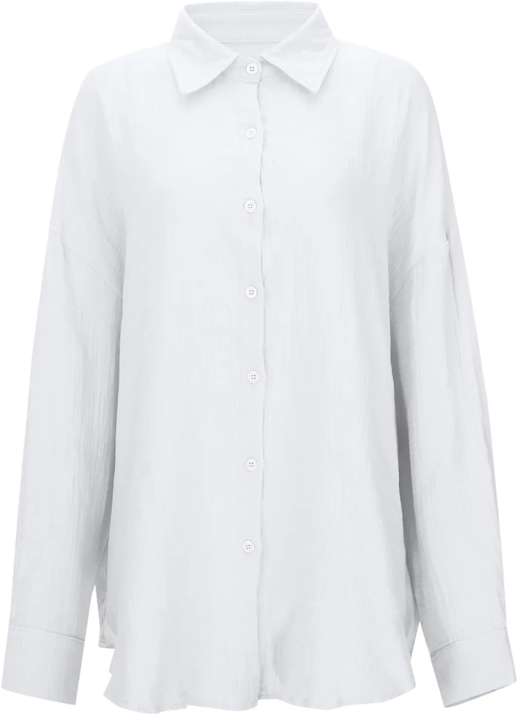 Linen Shirts for Women Summer Oversized Long Sleeve Lapel Button Down Shirt Lightweight Gauze Tops Loose Casual Blouses