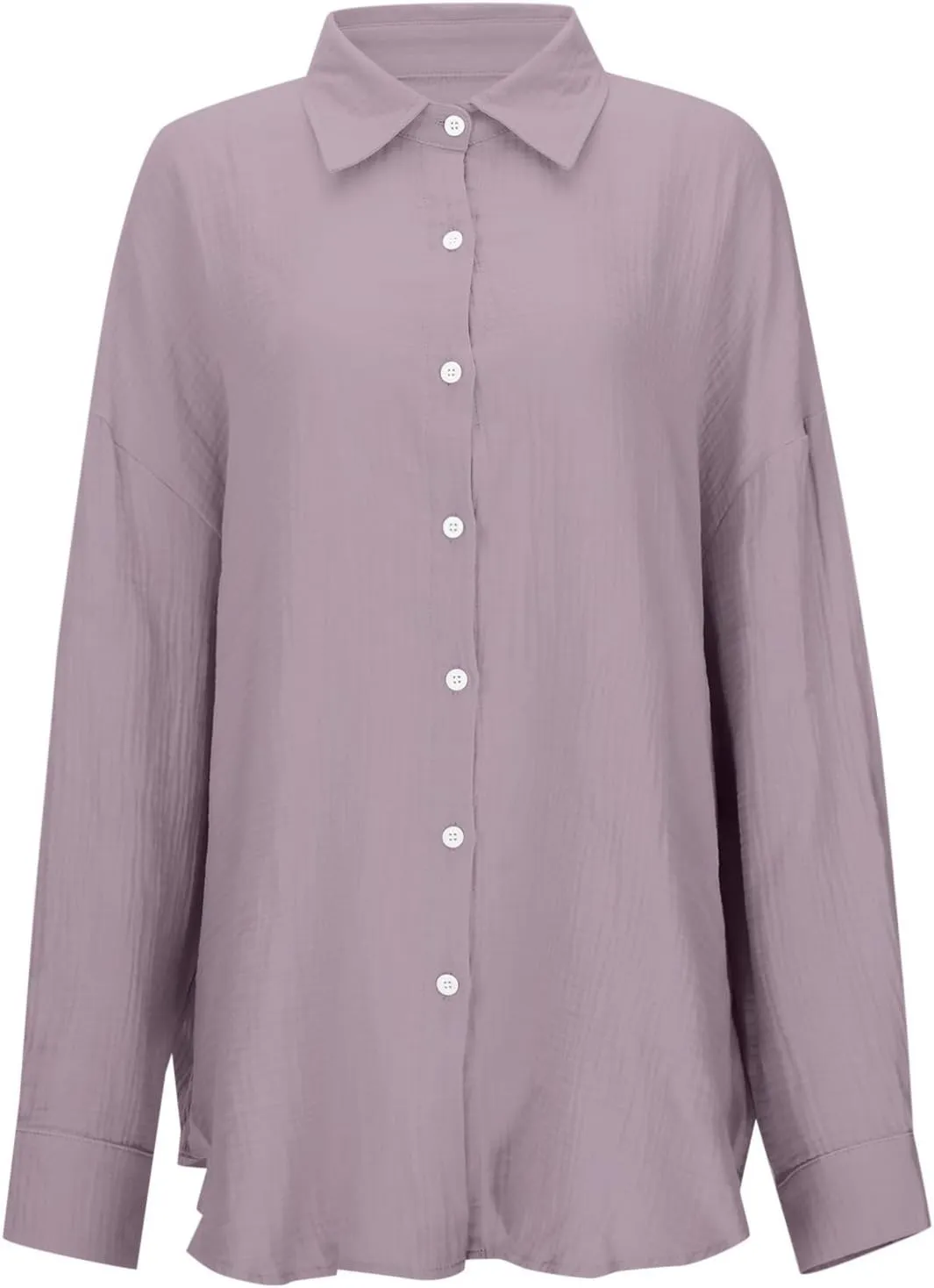 Linen Shirts for Women Summer Oversized Long Sleeve Lapel Button Down Shirt Lightweight Gauze Tops Loose Casual Blouses