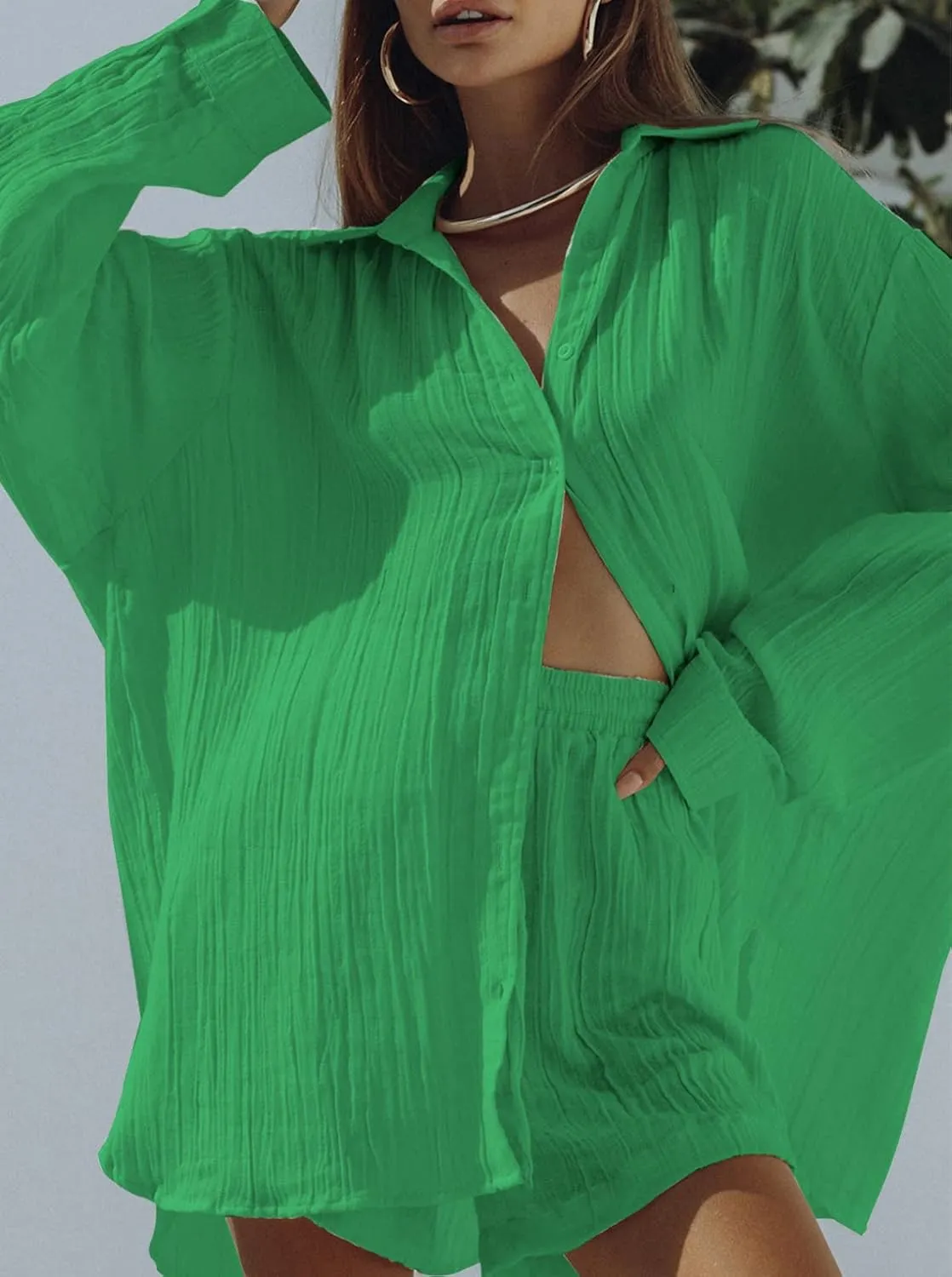 Linsery 2 Piece Summer Outfits Button Down Shirt Top and Shorts Casual Lounge Sets