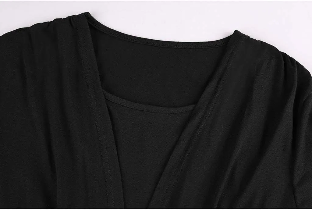 Long Sleeve Maternity Shirts for Women Tie Front Wrap Nursing Tops Double Layer Breastfeeding Blouse Clothes
