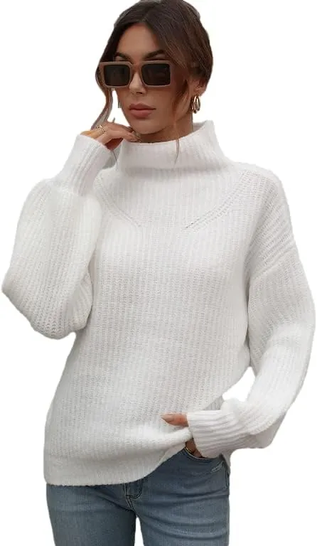 LOUSEA Women's Solid Turtleneck high Neck Long Sleeve Sweater Knit Pullover Outerwear Loose