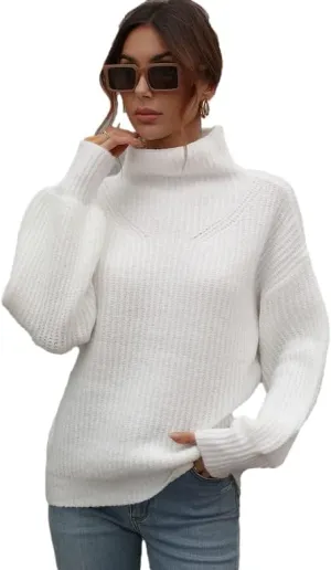 LOUSEA Women's Solid Turtleneck high Neck Long Sleeve Sweater Knit Pullover Outerwear Loose