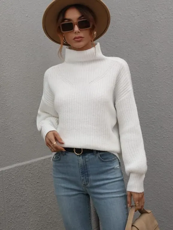 LOUSEA Women's Solid Turtleneck high Neck Long Sleeve Sweater Knit Pullover Outerwear Loose
