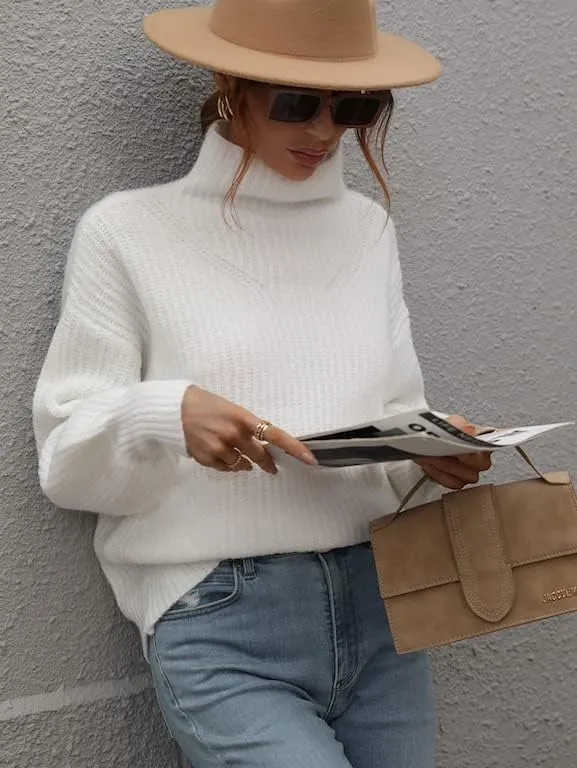 LOUSEA Women's Solid Turtleneck high Neck Long Sleeve Sweater Knit Pullover Outerwear Loose