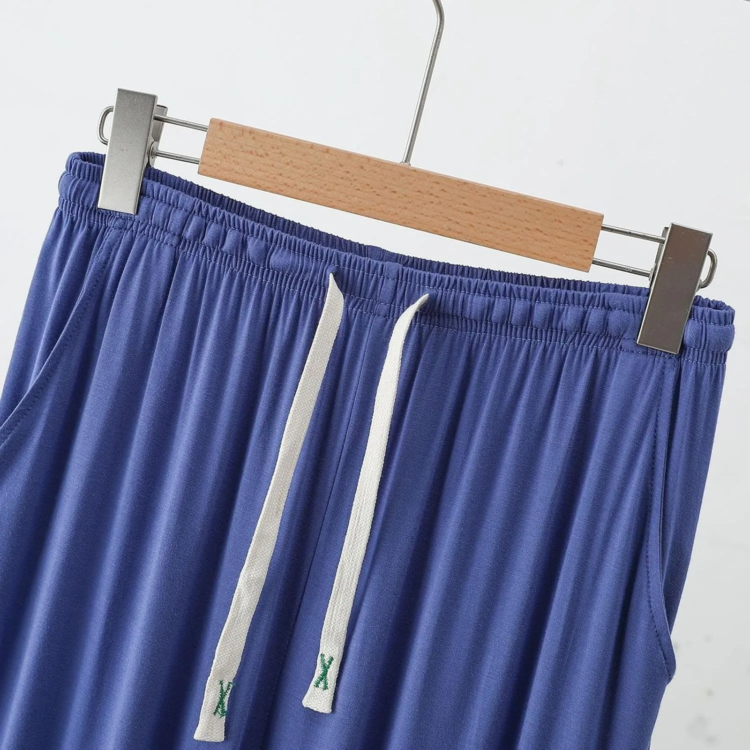 Lu's Chic Men's Summer Lounge Pants Lightweight Pj Bottoms Soft Fall Modal Comfy Stretch Closed Bottom Joggers w/Pockets