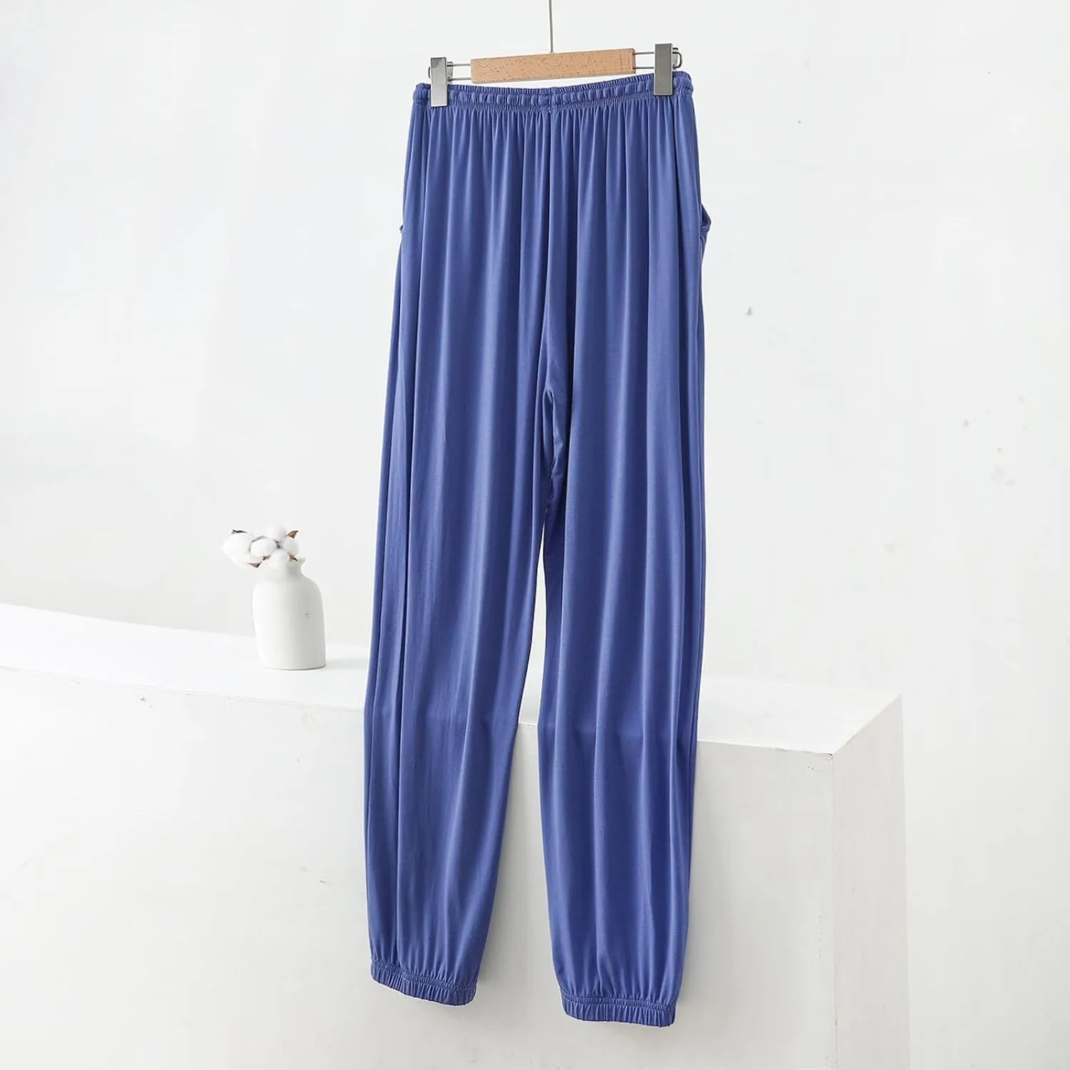 Lu's Chic Men's Summer Lounge Pants Lightweight Pj Bottoms Soft Fall Modal Comfy Stretch Closed Bottom Joggers w/Pockets