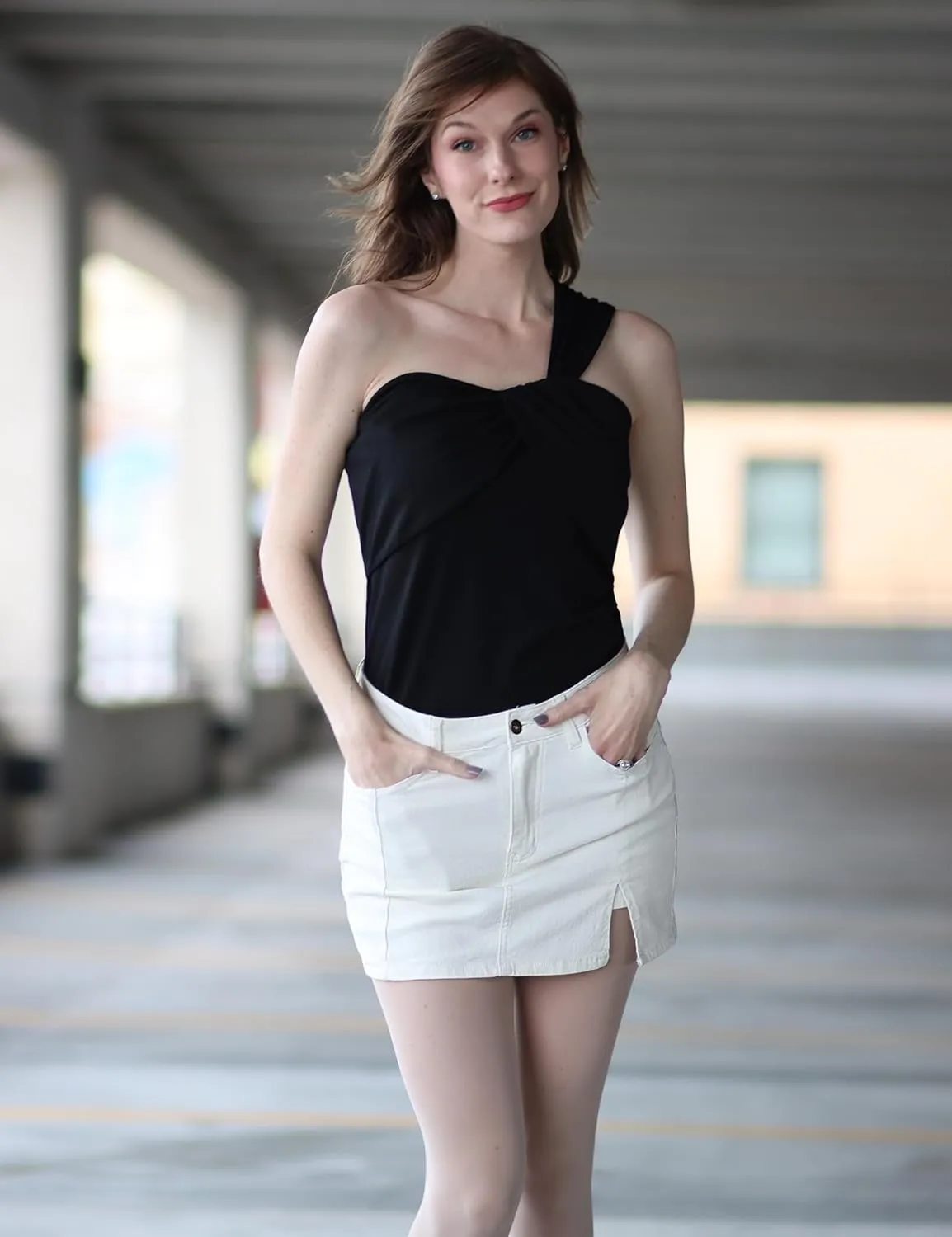 luvamia Skorts Skirts for Women Denim Mini Skirt Side Slit with High Waisted Jean Shorts Stretchy