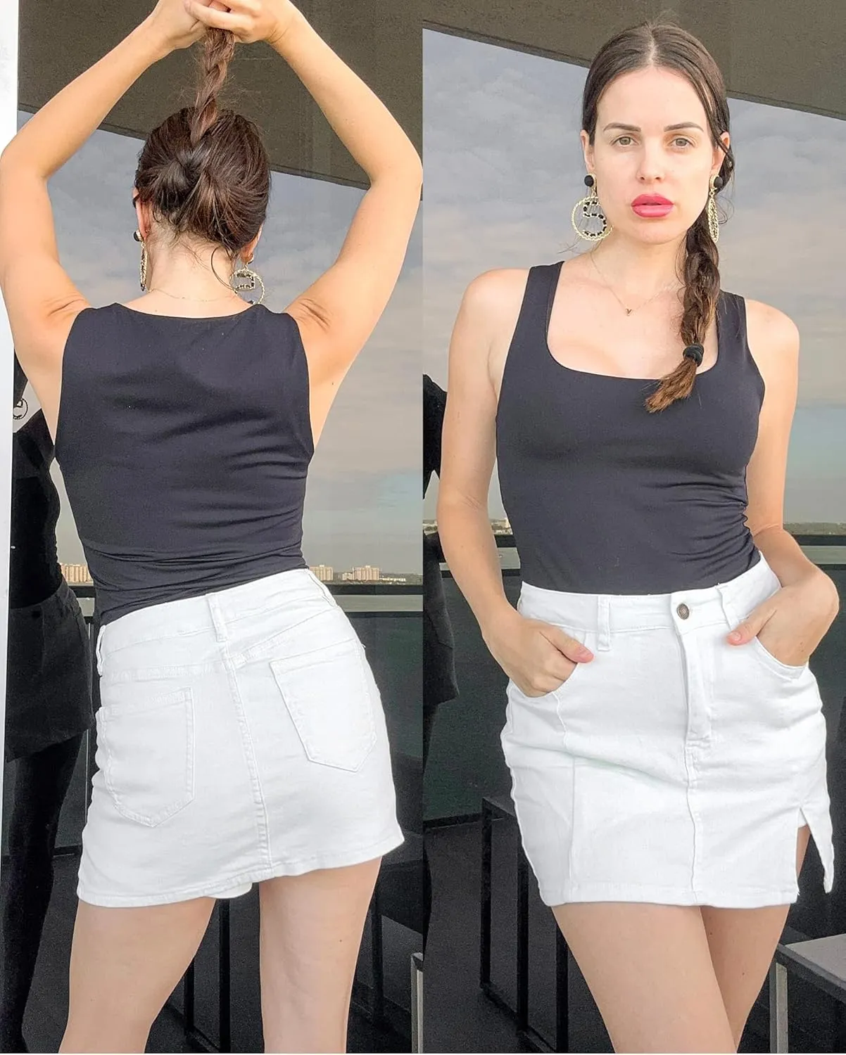 luvamia Skorts Skirts for Women Denim Mini Skirt Side Slit with High Waisted Jean Shorts Stretchy
