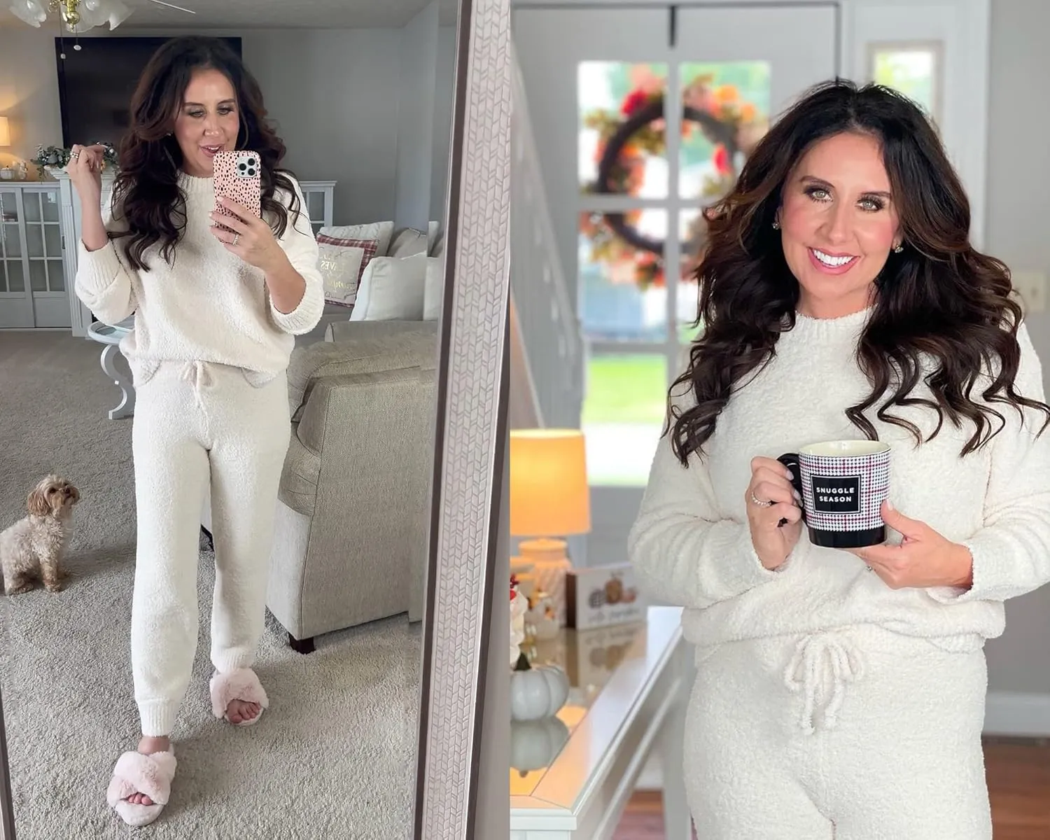 luvamia Women's Casual Pajama Set Fuzzy Fleece Knitted Long Sleeve Pj Loungewear