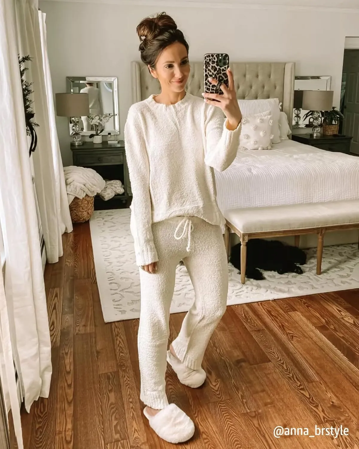 luvamia Women's Casual Pajama Set Fuzzy Fleece Knitted Long Sleeve Pj Loungewear