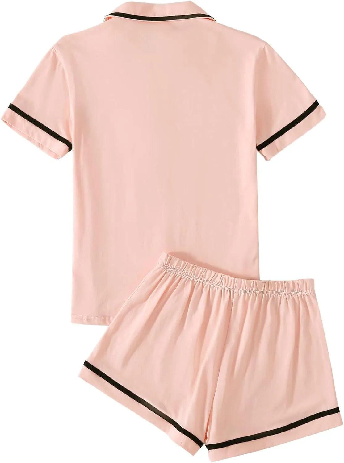 LYANER Women's Cotton Pajamas Set Button Short Sleeve Shirt with Shorts Set PJs Loungewear
