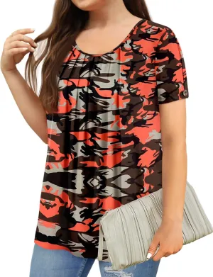 Magritta Womens Plus Size Tops Flowy Summer Blouses Short Sleeve Shirts Pleated Dressy Tunic Tops