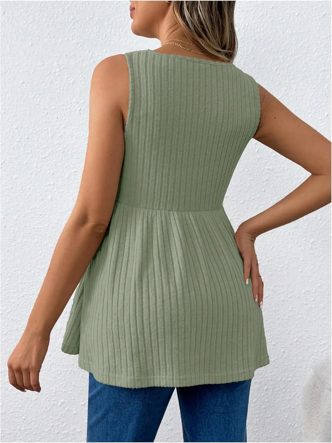 MakeMeChic Women's Maternity Tank Tops Summer Rib Knitted Flared Hem Sleeveless Buttoned Pregnancy Shirt Tops