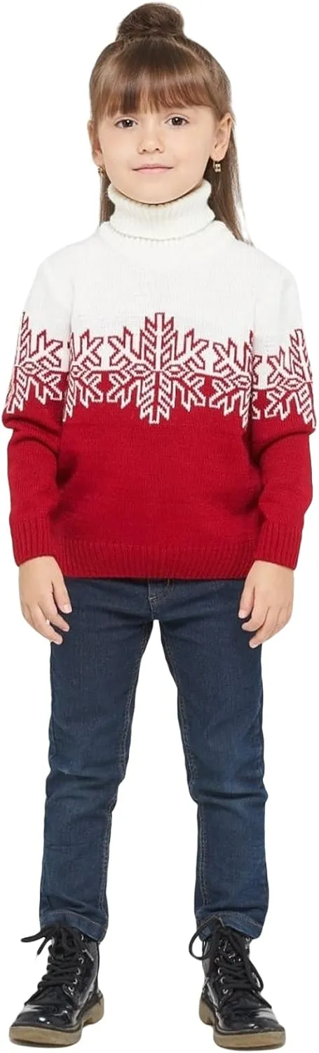 Matching Family Christmas Sweaters Turtleneck Reindeer Snowflakes Ugly Knit Sweater Pullovers for Holiday Party