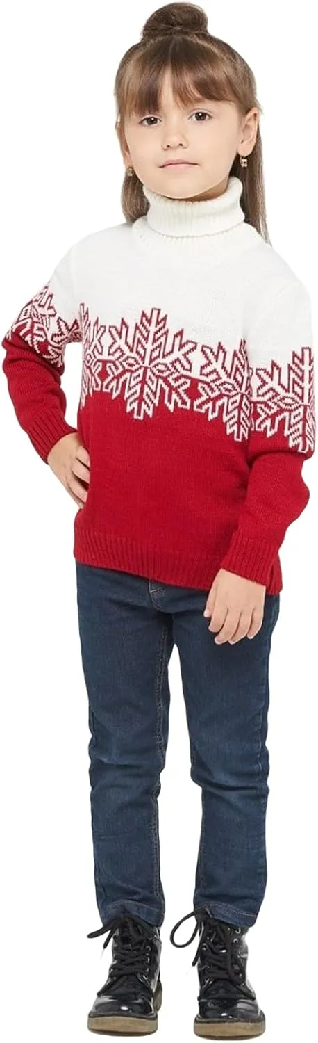 Matching Family Christmas Sweaters Turtleneck Reindeer Snowflakes Ugly Knit Sweater Pullovers for Holiday Party