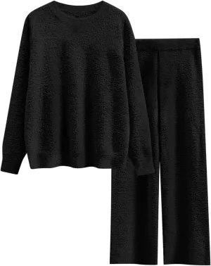 Matching Sets Women Clothing Fuzzy Fleece Pajama Set for Women 2 Piece Winter Lounge Sets