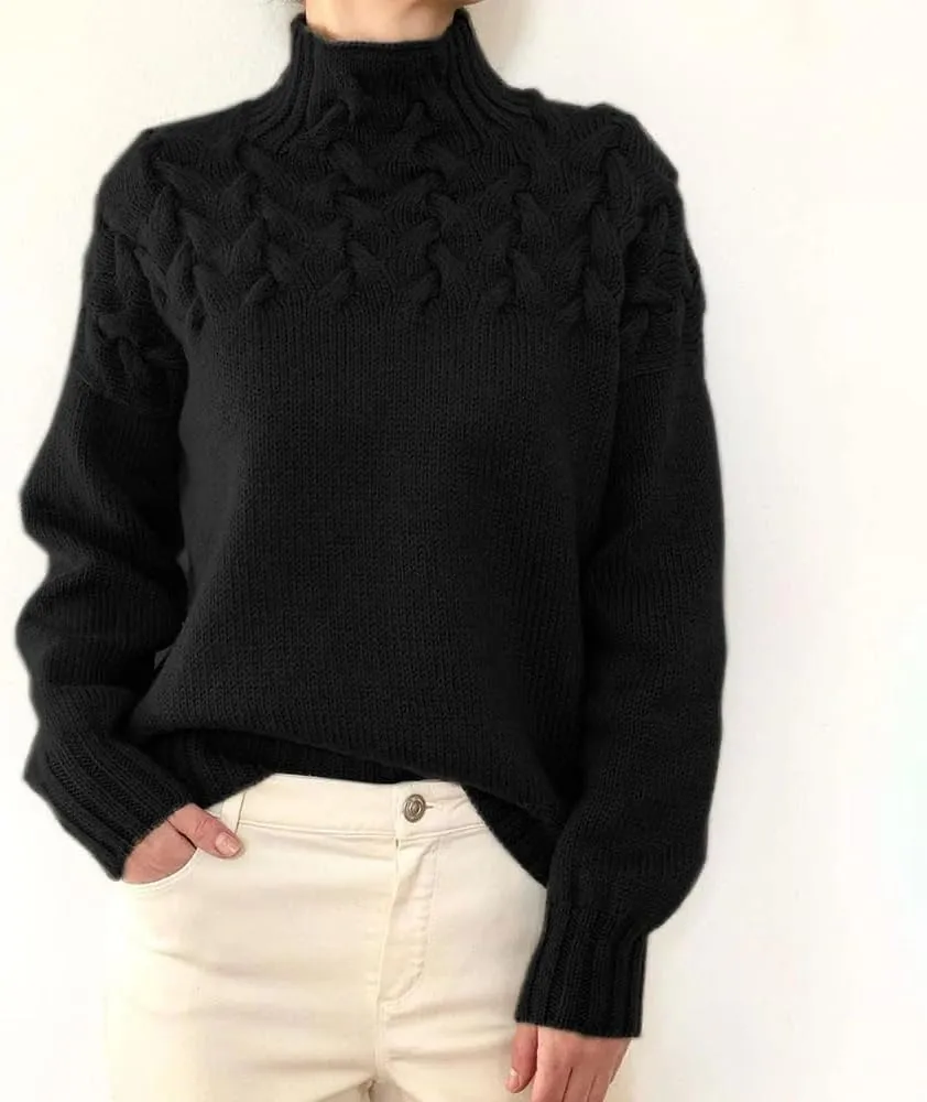Melliflo Womens Sweater Casual Long Sleeve Turtleneck Cable Knit Sweater Warm Tops Loose Jumper Tops