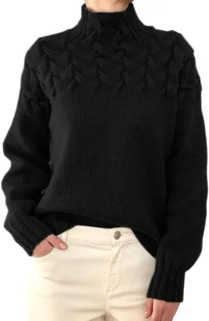 Melliflo Womens Sweater Casual Long Sleeve Turtleneck Cable Knit Sweater Warm Tops Loose Jumper Tops