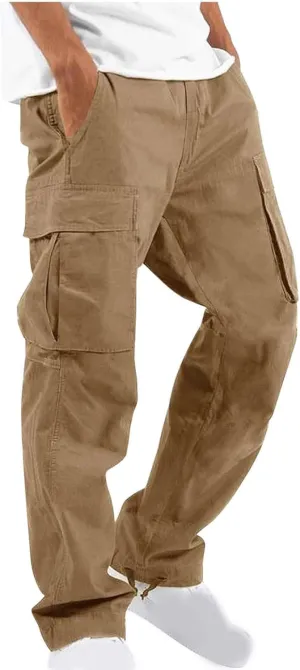 Men Cargo Pants with Multi Pockets Elastic Waist Oversized Sweatpants Outdoor Hiking Trousers Athletic Joggers