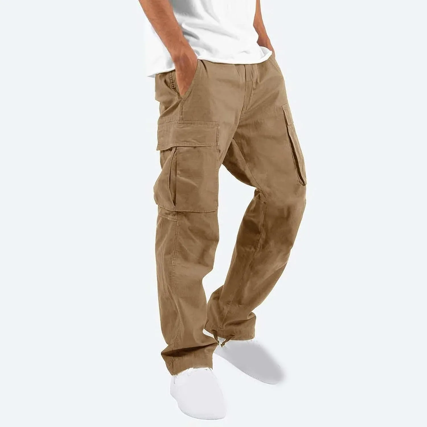 Men Cargo Pants with Multi Pockets Elastic Waist Oversized Sweatpants Outdoor Hiking Trousers Athletic Joggers
