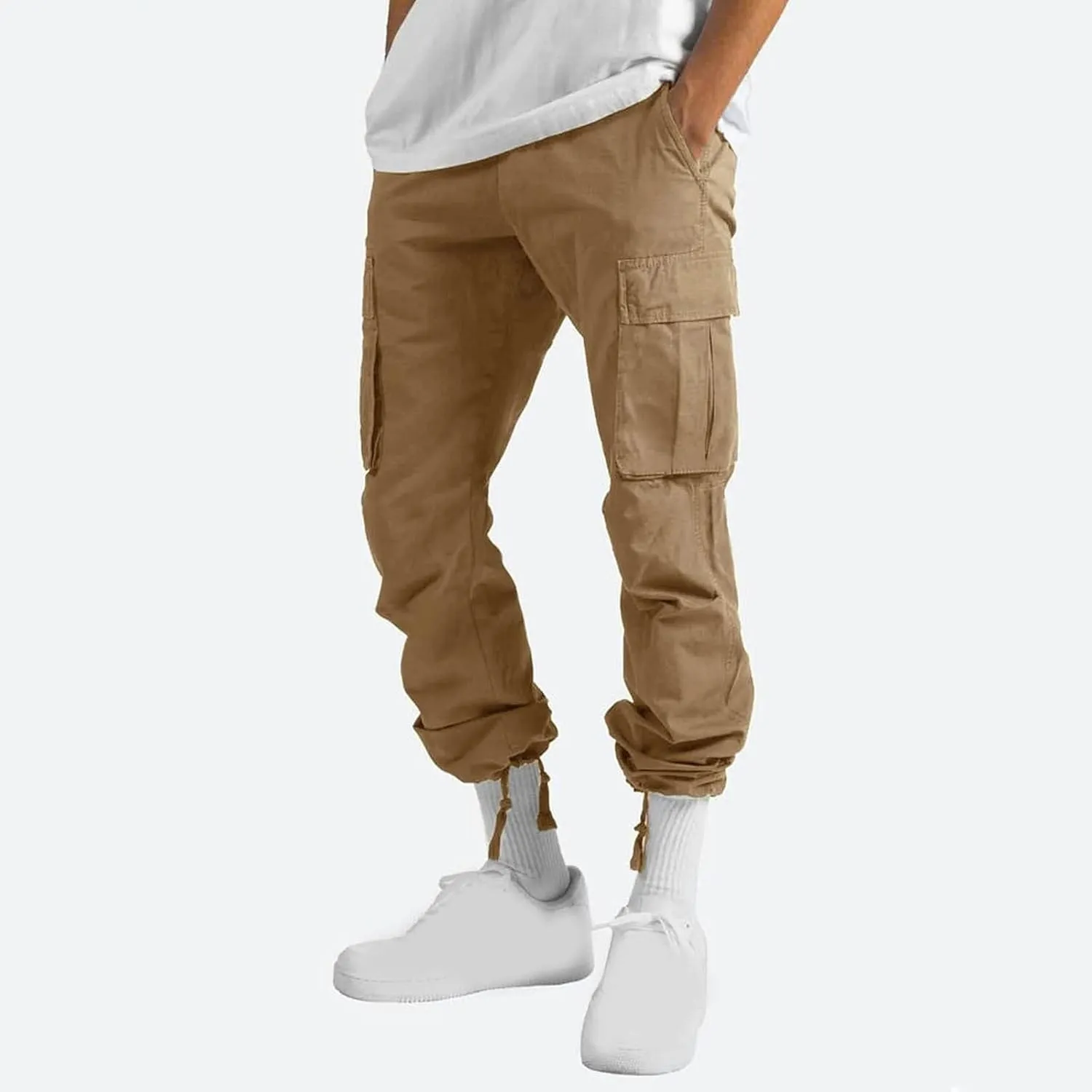 Men Cargo Pants with Multi Pockets Elastic Waist Oversized Sweatpants Outdoor Hiking Trousers Athletic Joggers