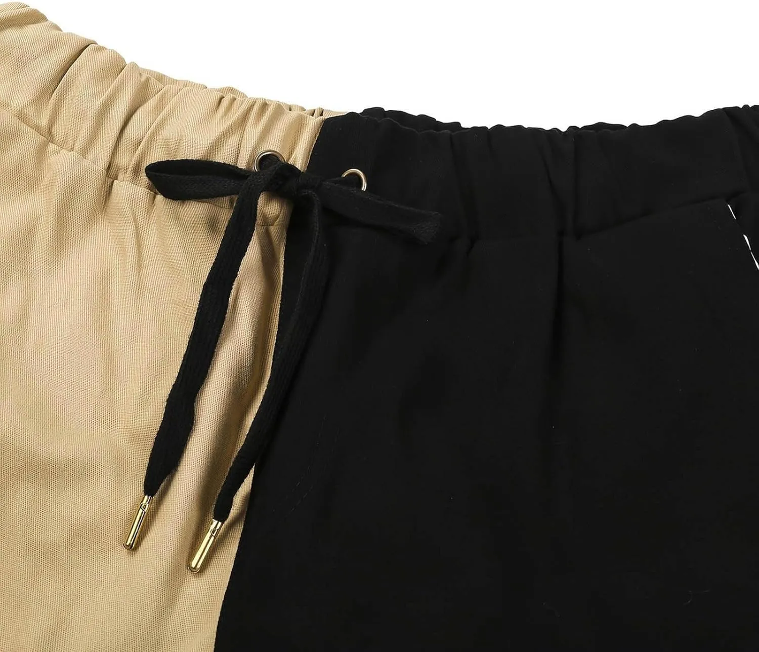 Mens Cargo Pants Casual Multi Pockets Work Pants Trendy Color Block Hiking Pants Elastic Waist Drawstring Jogger Pants