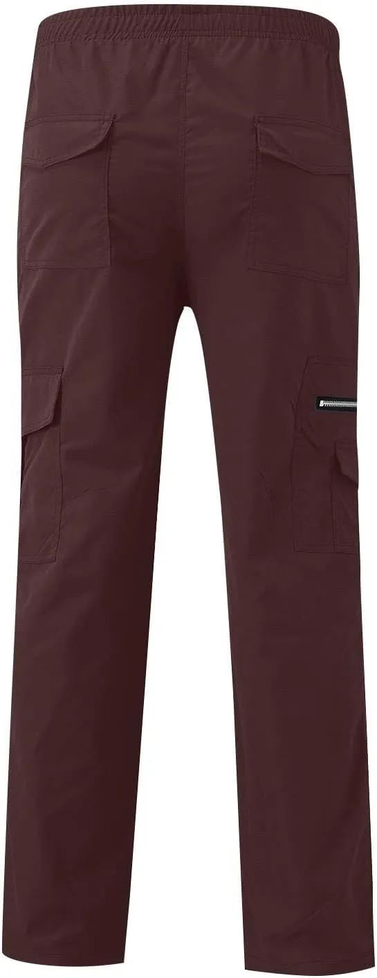 Mens Cargo Pants Relaxed Fit Elastic Waist Pants Straight Leg Chinos Pants High Waisted Track Pants with Pockets