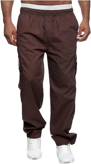 Mens Cargo Pants Relaxed Fit Elastic Waist Pants Straight Leg Chinos Pants High Waisted Track Pants with Pockets
