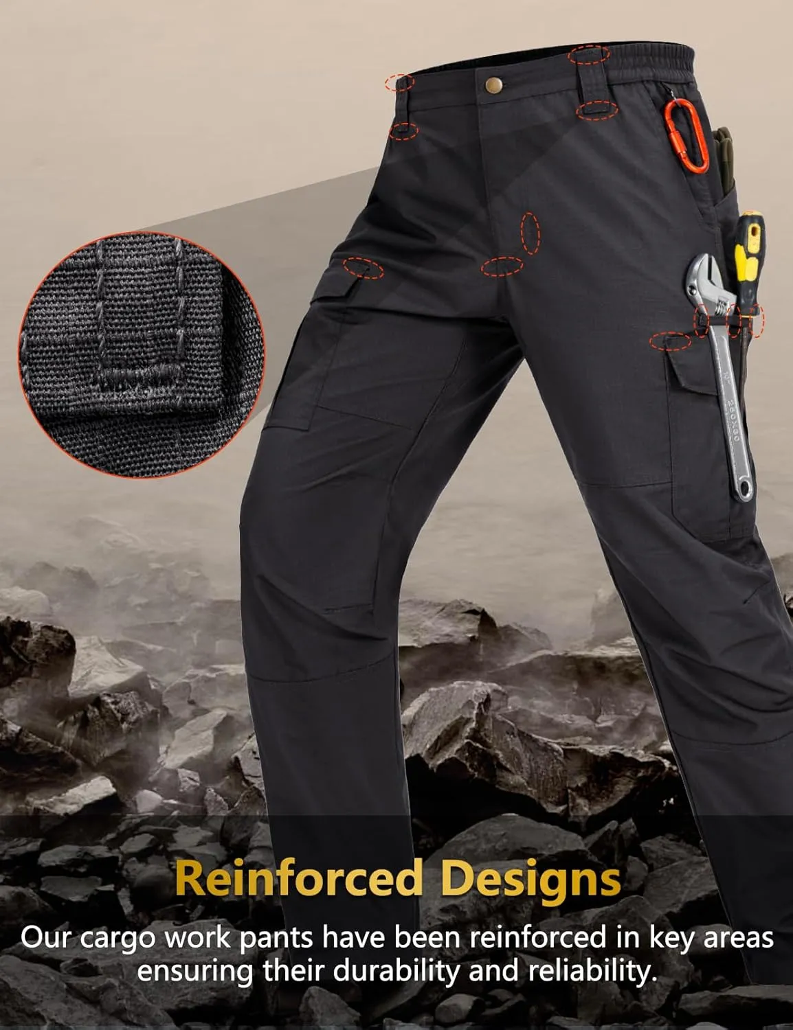 Mens Cargo Pants Waterproof Hiking Pants for Men Ripstop Tactical Pants Multi Work Pants with 7 Pockets