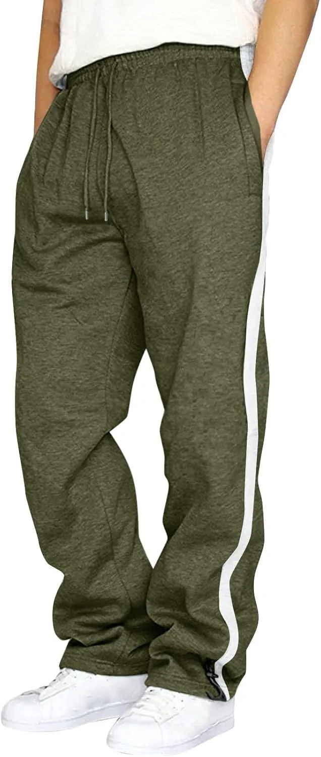 Men's Casual Pants Mens Athleisure and Fleece Bunched Feet Multi Pocket Cargo Pants Open Bottom Athletic Pants Black