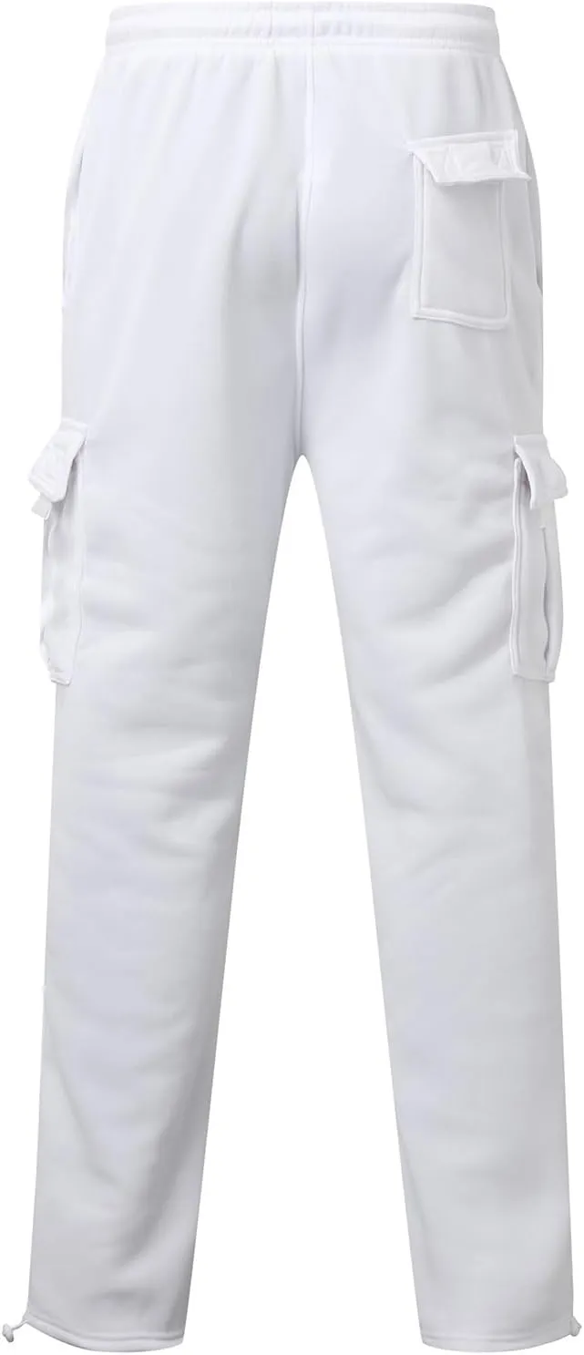 Men's Casual Pants Mens Athleisure and Fleece Bunched Feet Multi Pocket Cargo Pants Open Bottom Athletic Pants Black