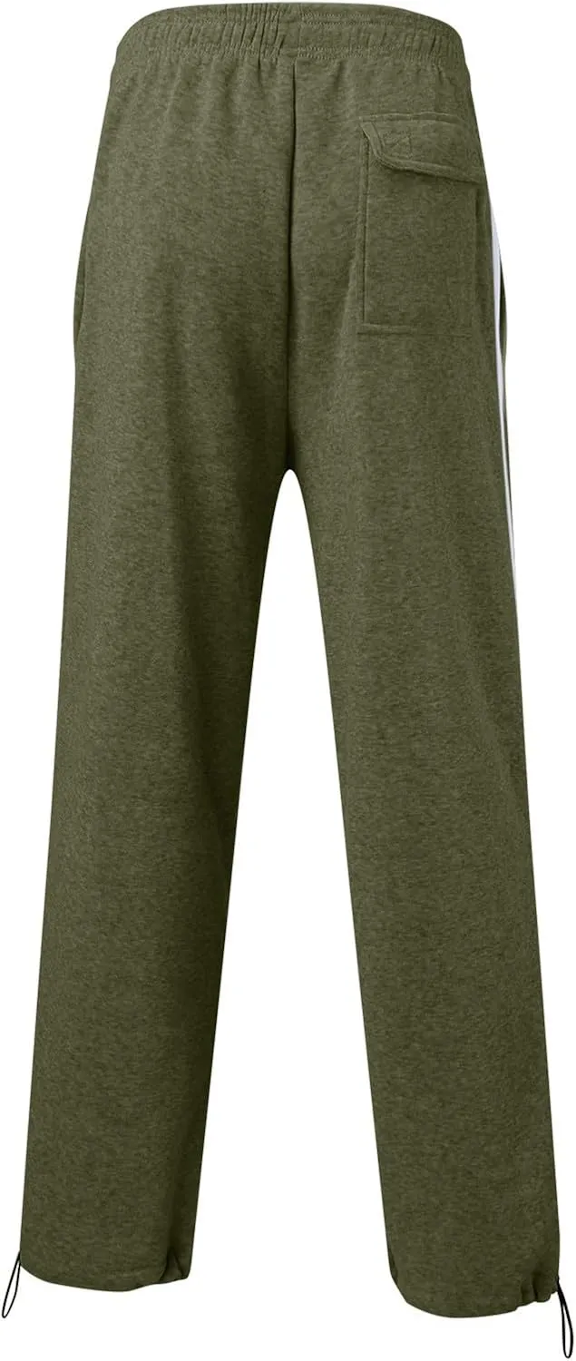 Men's Casual Pants Mens Athleisure and Fleece Bunched Feet Multi Pocket Cargo Pants Open Bottom Athletic Pants Black