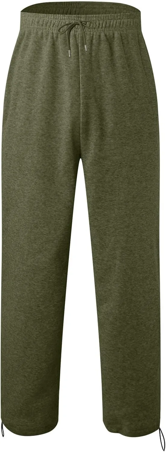 Men's Casual Pants Mens Athleisure and Fleece Bunched Feet Multi Pocket Cargo Pants Open Bottom Athletic Pants Black